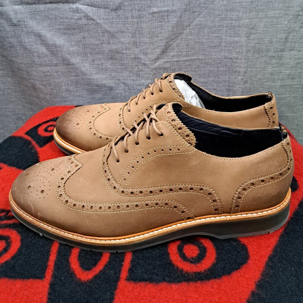 %Size 11.5M Cole Haan Morris Wing Oxford Men Shoes Taupe Nubuck BRAND NEW / D4